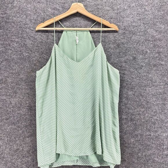 Express Top Women XL Green Polka Dot V-Neck Lined Sleeveless Spaghetti Strap - Picture 3 of 9
